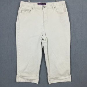 Gloria Vanderbilt‎ Womens Jeans Crop Cream Khaki Denim High Rise Cuffed 12